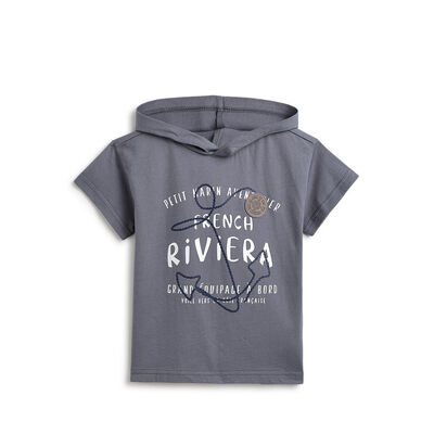 Boys Dark Light Blue Graphic Printed Short Sleeve T-Shirt